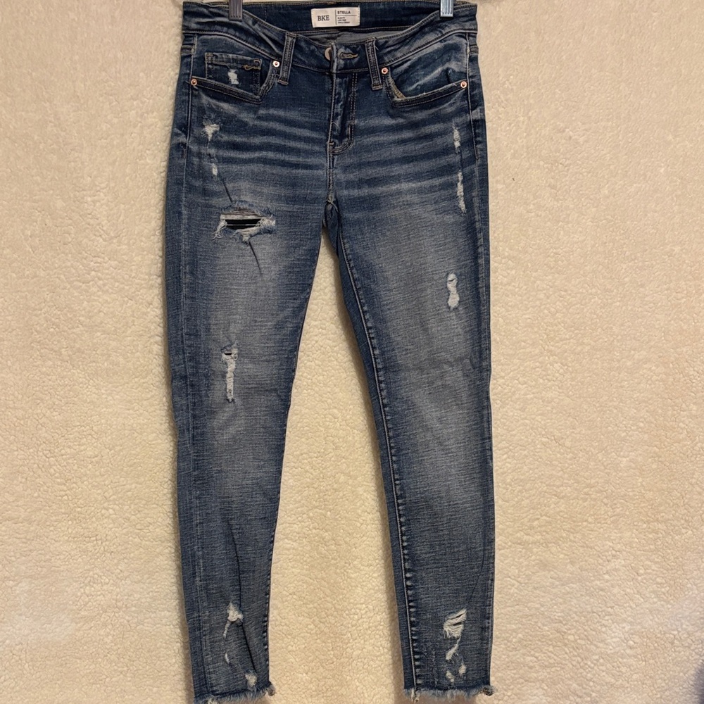 BKE Dark Blue Distressed Ankle Jeans